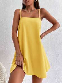 Vestido minifalda camiseta de unicolor minimalista y casual sin espalda - Amarillo - Ver 5
