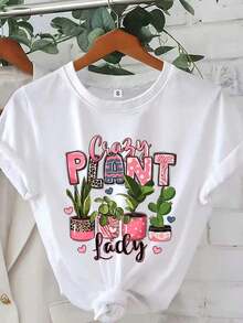 |   1 Playera para Mujer 100% Algodón Transpirable | Camiseta negra para mujer - Texto divertido "Crazy Plant Lady", con cactus, suculentas y macetas rosas - Un regalo para ella amante de la naturaleza, adecuada para uso diario informal - Ropa para amantes de las plantas para todas las estaciones, inspirada en la naturaleza, camiseta con estampado divertido, ajuste cómodo, moda de primavera, top de manga corta, material transpirable, camiseta estampada, para mujer - Ideal para el verano. Camiseta unisex de algodón de manga corta y cuello redondo estilo vintage urbano - Blanco - Ver 6
