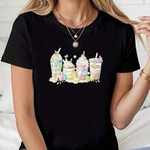 Playera minimalista moderna para mujer, con estampado de conejo de Pascua, camiseta de manga corta con cuello redondo para mujer, lavable a máquina, adecuada para fiestas navideñas, compras informales, reuniones con amigos, ropa de vacaciones, regalos navideños para el Día del Padre, para adultos, estilo gráfico moderno, para ir al trabajo, de secado rápido. - Negro - Ver 8