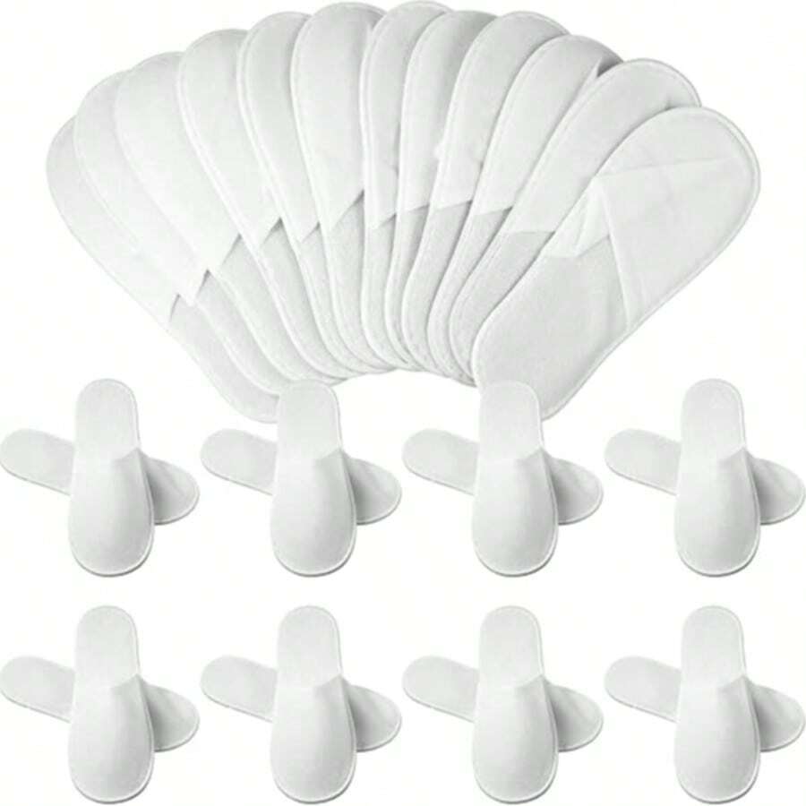 40 Pairs Disposable Slippers, Bulk Slippers For Hotel, Spa, Travel, White Non-Woven Fabric, Closed-Toe House Slippers For Guests - White - View 1