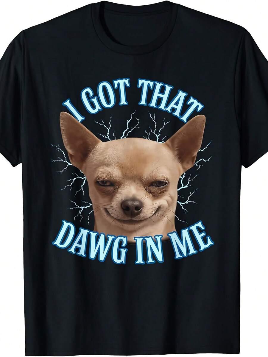 Camiseta Drtida de Meme de Chihuahuara Mujeres - "Tengo Ese Perro Dentro" Eslogan y Diseño de Cara de Chihuahua, Negra con Letras Azules, Manga Corta y Cuello Redondo, uste Cómodo y Casual, I para Amantes de Chihuahuas, Ropara Dueños de Perros, Regalo de Estilo Casual