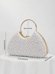 Bolso de noche de mujer con perlas, bolso de mano, bolso de embrague con correa de cadena, elegante bolso de hombro, bolso de novia adecuado para fiestas, bodas, galas, cenas, que combina con vestidos formales, vestidos de noche, vestidos de cumpleaños - Blanco - Ver 4