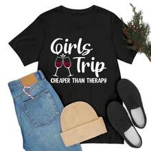 1pc Funny Girls Trip Cheaper Than Therapy Beach Vacation Party T-Shirt For Women Summer Clothes - Black - View 6