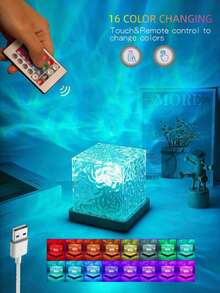 Lampu Proyeksi LED Gelombang Vortex - Lampu Suasana Proyeksi Api Dinamis & Langit Berbintang, Lampu Kubus Bertenaga USB, Dapat Diredupkan dengan Kontrol Jarak Jauh, Cocok untuk Dekorasi Kamar Tidur, Ruang Tamu, dan Kafe, Dapat Digunakan untuk Berbagai Suasana - Riak air - View 6