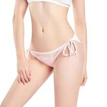 Women's Sexyys Satin Panties Lace Silk Underwear Luxury Low Waist Side Tie Panty Breathable String Bikini Briefs - 粉色 - 查看 3