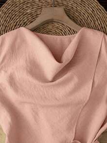 Nuevo diseño asimétrico de verano, cuello acampanado, dobladillo dividido de color caqui claro de nicho, cintura con lazo, chaleco sin mangas para mujer, top de tirantes de verano para mujer, elegante para vacaciones y días de descanso. - Rosa vieja - Ver 5