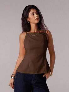 Parte superior sin mangas para mujer, adecuada para primavera y verano, con estilos románticos/de graduación/formales/de cumpleaños/de los 90/casuales de negocios/elegantes/de vestir occidental/para salir/de moda/casuales/Y2K/de club/de oficina/de cóctel/vintage/de festival rave/divertidos/elegantes/de dinero antiguo/de ropa urbana/de vacaciones/de conciertos de country/de trabajo/modestos/de vacaciones de primavera/de conciertos/de chica mala/básicos/de graduación - Marrón - Ver 3
