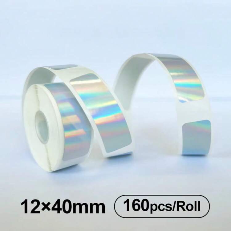 Băng nhãn nhiệt D30 màu tím hologram, kích thước 12x40mm, 320 nhãn (2 cuộn), tự dính, tương thích với máy in nhãn D30. - Xem 10