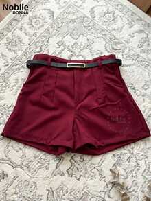 Set Of 3 Women's High-Waisted Tailored Shorts With 1 Belt - 1 BLACK 1 WINE 1 BROWN - View 2