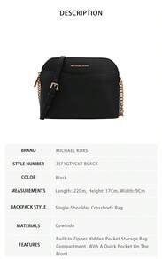 Michael Kors Jet Set Travel Printed Women's Shoulder Crossbody Shell Bag 35F1GTVC6T BLACK - 黑色35F1GTVC6T BLACK - 查看 7