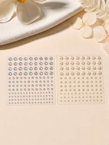 Anillos de nariz falsos sin perforación, joyas de gemas faciales autoadhesivas, perlas para maquillaje, accesorios de rave, gemas para el cabello, pegatinas de strass para la cara, los ojos y el maquillaje - Blanco - Ver 1
