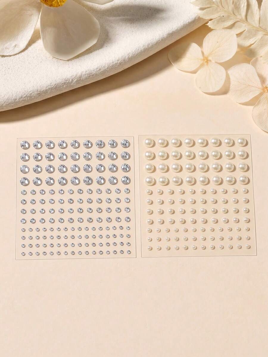 Anillos de nariz falsos sin perforación, joyas de gemas faciales autoadhesivas, perlas para maquillaje, accesorios de rave, gemas para el cabello, pegatinas de strass para la cara, los ojos y el maquillaje - Blanco - Ver 1