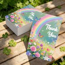 25/50pcs Fresh Rainbow Floral Thank You Cards,Fresh Healing Rainbow, Butterfly And Flowers Design,Suitable For Wedding, Baby Shower, Business, Bridal Shower, Decoration, Festivals, Gifting - View 1