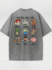 Men's Disney Washed Toy Story Characters Tee, Retro Print, Loose Fit, Premium Cotton. - Grey - View 2