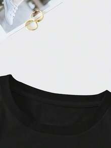 Soft 100% Cotton Printed T-Shirt, Casual, Crew Neck, Short Sleeves, New For Women, Breathable, Versatile, Cool. - Unisex Short-Sleeved Crew Neck T-Shirt Made Of 100% Pure Cotton, Urban Vintage Style. - 黑色 - 查看 5