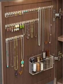 Bộ 3 giá treo trang sức 8 lỗ gắn tường, có móc treo vòng cổ, vòng tay và bông tai - Giá trưng bày chống rối, tháp đựng trang sức. - Nhiều màu - Xem 4