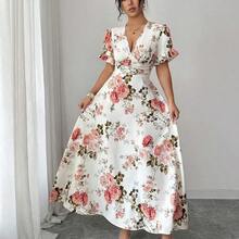 Elenzya Women's Floral Print Deep V-Neck Ruched Short Sleeve Dress - Multicolor - Ver 7