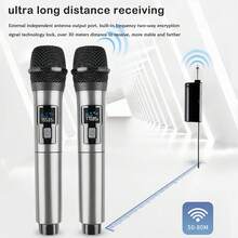 Wireless Microphone Dual Mic, 2 Pack Handheld Dynamic Mic System With Rechargeable Receiver, 1200mAh Battery, 50-80m Long Range, Cardioid Pickup, Plug And Play For Karaoke Speaker Amplifier PC Church Wedding Party - Silver - View 4