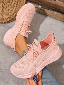 Women's Lightweight Knit Running Shoes, Slip-On Casual Sneakers With 360° Breathable Mesh Upper, Non-Slip & Cushioned Sole, Quick-Drying, Athleisure Style. Ideal For Daily Commute, Jogging, Gym, Travel & Errands. Women's Workout Shoes / Women's All-Day Comfort Sneakers, A Sweet Valentine's Day Gift - Hồng - Xem 2