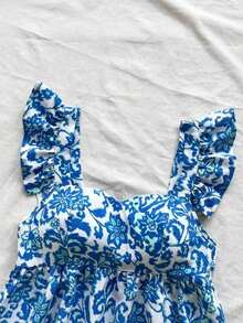 Camisa de mujer de manga corta para vacaciones de primavera/verano, de tela texturizada, adecuada para festival de música, estilo bohemio, citas de vacaciones, tarde de té - Azul y blanco 2 - Ver 7
