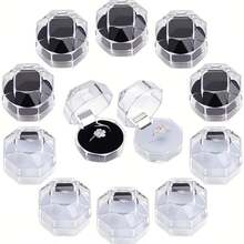 Transparent Plastic Jewelry Storage Box - Octagonal Crystal-Like Design, Ring & Earring Organizer, Suitable For Proposal, Anniversary - Black - View 6