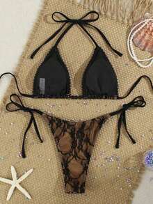 Collar de aro de encaje negro sexy para mujer, bikini de playa casual para vacaciones, adecuado para fiestas y reuniones, primavera/verano - Blanco - Ver 7