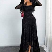 Women's Elegant French Romantic Sexy Square Neck Rose Lace Jacquard Vintage Double-Layer Ruffle Sleeve Asymmetrical Hem Dress, Suitable For Dates, Holidays And Daily Wear Spring - Multicolor - Ver 6