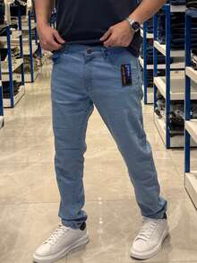 Men's Slim Fit Denim Jeans With Elastane And Lycra - 淺藍色刮痕 - 查看 1