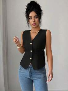 Camiseta de tirantes de mujer de algodón a rayas con lazo y escote en V sin espalda.Ajustada y que realza la figura, muestra por completo el encanto femenino.Adecuada para otoño e invierno, es una opción ideal para citas, vacaciones, ir al - Negro - Ver 7