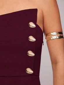 Set de 2 piezas: Top con diseño de aro asimétrico con decoración metálica + Pantalones de pierna recta, Uso elegante diario, Atuendo de oficina, Boda, Vacaciones, Cita, Fiesta, Ceremonia de graduación - Burdeos - Ver 8