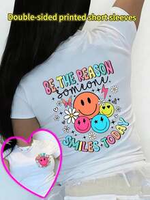 GiftUna camiseta elegante de manga corta con un estampado de doble cara que hará sonreír a alguien hoy, perfecta para uso casual, diseñada para mujeresSoft - Blanco - Ver 6