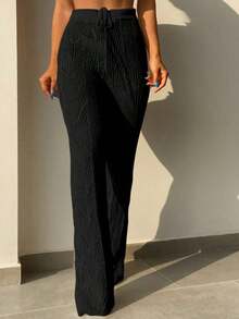 Pantalones cover up de punto con abertura unicolor - Negro - Ver 5