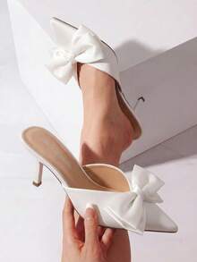 Dream Pairs Women's Pointed Toe High Heel Mules With Double Bow Detail - trắng - Xem 4