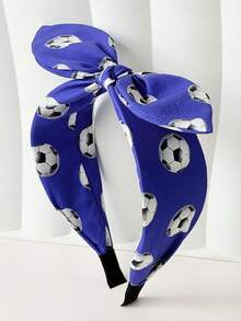 1pc New World Cup Soccer Print Headband With Bow & Rabbit Ears, Hair Clip Accessory Hairband - Multicolor - View 7