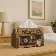 1pc Multi-Functional Tissue Box With Retro Coffee Machine & Cup Pattern, Made Of Polyester Fabric, Suitable For Christmas Home Decor, Living Room, Bedroom, Kitchen, Home Decoration And Party Supplies - Multicolor - View 8