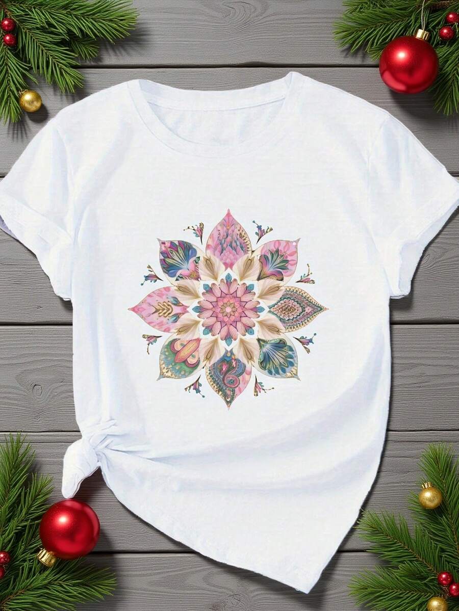 Camiseta deportiva de manga corta para mujer de talla grande, cómoda y elegante, para el deporte y la vida diaria, con estampado floral.