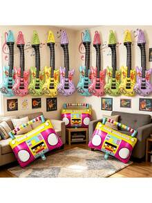 12pcs Random Assorted Inflatable Guitar & Speaker Party Balloons, Colorful Foil Balloons For Disco Party, Birthday Party, Music Theme Event, Hip Hop Party And Carnival Party Decoration - Multicolor - View 3