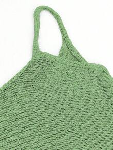 Vestido de punto casual y elegante sin mangas con lazo, de unicolor, para primavera/verano y fiestas - Verde - Ver 6
