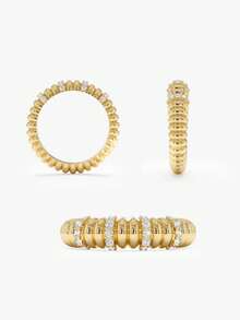 1pc Vintage European Style Spiral Rhinestone Ring, 18K Gold Plated Textured Zirconia Inlaid Ring, Non-Fading Stackable Knuckle Ring For Women - Gold - View 6