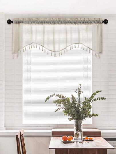 1 Stück S-förmiger Leinen & Beige Quasten Vorhang, japanischer minimalistischer Stil kurzer Vorhang, geeignet für Wohnzimmer, Schlafzimmer, Fenster und Türdekoration