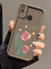 1pc Gradient Frame Dopamine Matte Lucky Yellow Tulip Heart Soft Phone Case, Minimalist Design, Cute Cartoon Style, Perfect Protection For Honor X7/Galaxy A56 5G/ Smart 8/ Hot 40/Transsion Spark 30C/Spark Go 2024/ Note 14 5G/ Moto E22/E22i/ A54 - Black - View 2