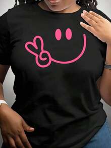 Nueva Camiseta de Verano para Mujer con Estampado de Cara de Dibujos Animados, Estilo para Parejas, Largo Regular, Camiseta Casual de Manga Corta, Ropa de Verano para Mujer - alta calidad - Negro - Ver 7