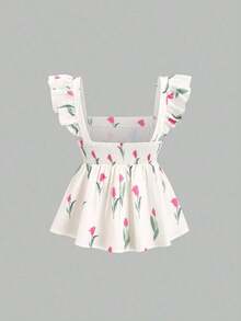 Blusa de mujer con cuello cuadrado, mangas de campana y ajustada, de estilo retro francés ligero, en estilo casual para vacaciones de verano - Albaricoque - Ver 2