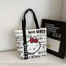 SANRIO Hello Kitty 女士大容量手提包/单肩包/旅行包，Hello Kitty 帆布手提包，可爱 KT 手提单肩包，卡通多功能手提包，大容量通勤包，适合旅行、返校、通勤 - 彩色 - 查看 10
