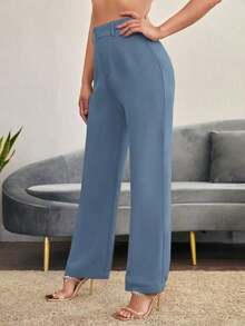 Pantalones de pierna recta unicolores - Celeste - Ver 6