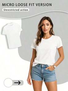 Camiseta de manga corta con cuello redondo de algodón suave para mujer Vian Lanman, diseño gráfico de lazo de encaje azul. Camisa rosa suave para mujer, casual, 100% algodón. - Blanco - Ver 3