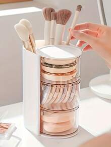 1/2pcs Rotating Transparent Acrylic Makeup Organizer, Multi-Functional Dust-Proof Brush Holder Storage Rack, Desktop Cosmetic Sponge Jewelry Organizer Box - Multicolor - View 8