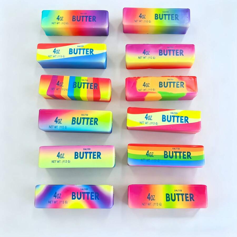 1pc Rainbow Butter Stick Squeeze Toy Strawberry Colorful Rainbow Butter Stick Multiple Colors Available Slow Rebound Stress Relief Toy Super Soft Realistic Butter Shape Birthday Gift - Holiday Gift - Multicolor - View 1