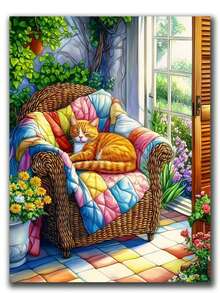 沙发上睡猫DIY钻石画套装 - 钻石艺术马赛克工艺品，温馨治愈系设计，沉浸式手工减压，家居装饰艺术DIY工艺爱好者的节日惊喜礼物 - 圓鑽 - 查看 2