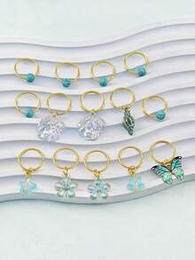 14pcs Cute Butterfly Bear Hair Rings - Pearl Shaped Hair Clips - Essential Party Dress Accessory - Perfect Gift Choice Suitable For Braided Hair Accessories - Gold - View 6